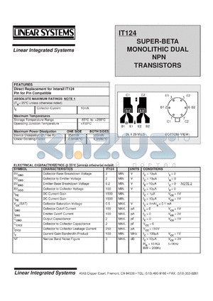 IT124 datasheet - Super-beta monolithic dual NPN transistor