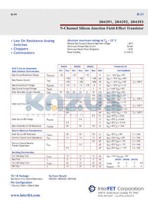 SMP4393 datasheet - N-Channel silicon junction field-effect transistor