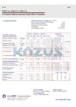 IFN5116 datasheet - P-Channel silicon junction field-effect transistor