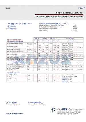 IFN5432 datasheet - N-Channel silicon junction field-effect transistor