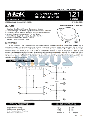 MSK121B-10 datasheet - High power dual bridge amplifier