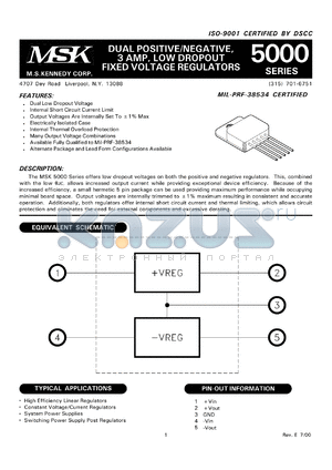 MSK5006TU datasheet - Dual positive/negative, 3A, low dropout fixed voltage regulator