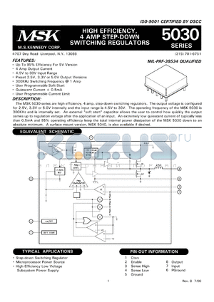 MSK5030-5 datasheet - 5V, High efficiency, 4 AMP step-down switching regulator