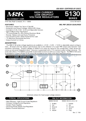 MSK5130-5BZD datasheet - 5V, High current, low dropout voltage regulator