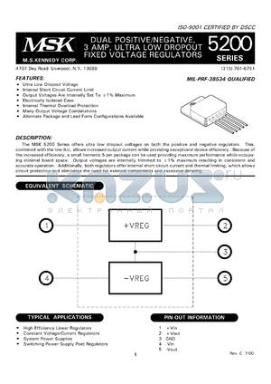 MSK5203TS datasheet - Dual positive/negative, 3 AMP, ultra low dropout fixed voltage regulator