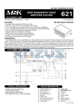 MSK621B datasheet - Wide bandwidth video amplifier system