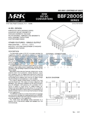 BBF2803SK datasheet - 3.3V, 20W DC-DC converter