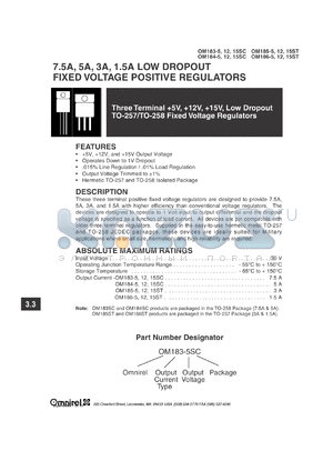 OM184-15SC datasheet - 5A; three terminal, low dropout, fixed voltage, precision positive regulator
