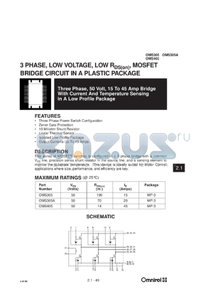 OMS305 datasheet - 50V three terminal bridge with current and temperature sinsing