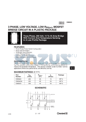 OMS420A datasheet - 200V three terminal bridge with current and temperature sinsing