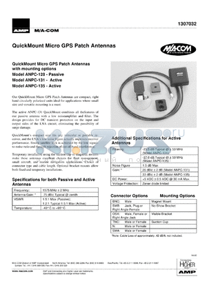 ANPC-128 datasheet - Quck mount micro GPS patch antenna