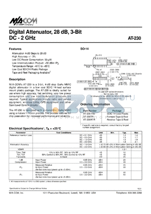 AT-230RTR datasheet - DC-2 GHz, 28dB, digital attenuator, 3-Bit