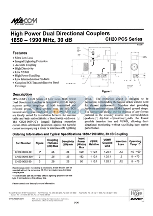 CH20-0046-30N datasheet - 1850-1990 MHz, 30 dB, 192 W,high power dual directional coupler