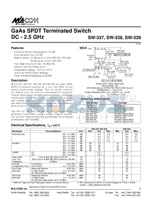 SW-339 datasheet - DC-2.5 GHz,   GaAs SPDT  terminated switch