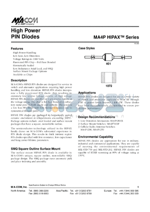 MA4P7006 datasheet - 600 V, High power PIN diode