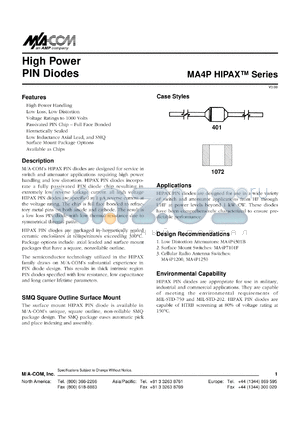 MA4P7001 datasheet - 100 V, High power PIN diode