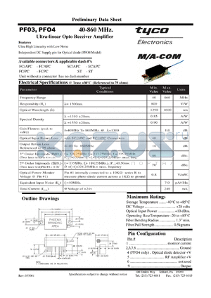 PF04 datasheet - 40-860 MHz,CATV ultra linear opto receiver amplifier