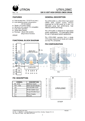 UT61L256CLS-15 datasheet - Access time: 15 ns, 32 K x 8 Bit high speed CMOS SRAM