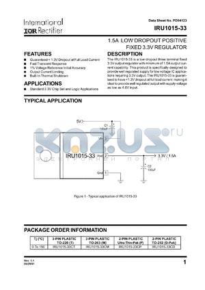 IRU1015-33CD datasheet - 1.5A low dropout positive fixed 3.3V regulator