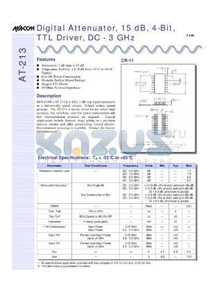 AT-213PIN datasheet - DC-3 GHz, 15 dB, 4-bit, digital attenuator, TTL driver