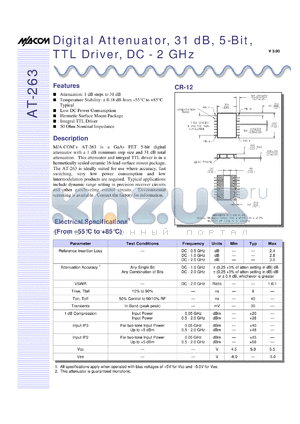 AT-263PIN datasheet - DC-2 GHz, 31 dB, 5-bit, digital attenuator, TTL driver