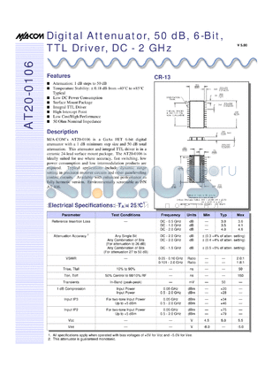 AT20-0106TR datasheet - DC-2 GHz, digital  attenuator, 50 dB, 6-bit, TTL driver
