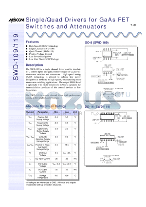 SWD-109RTR datasheet - Single/quad driver for GaAs FET switche and attenuator