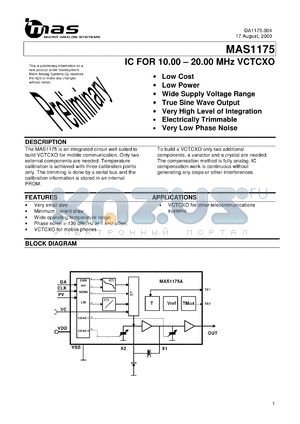 MAS1174AC1 datasheet - IC for 10.00 - 30.00 MHz VCXO