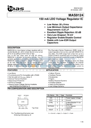 MAS9124AST4-T datasheet - 150 mA LDO voltage regulator IC. 1.8 V