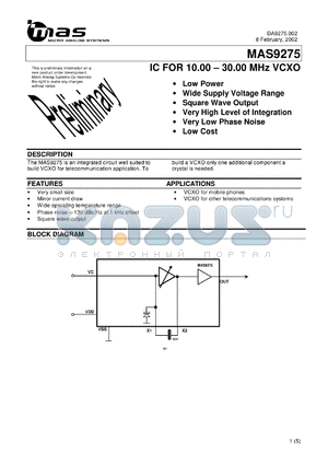 MAS9275ATC1 datasheet - IC for 10.00 - 30.00 MHz VCXO