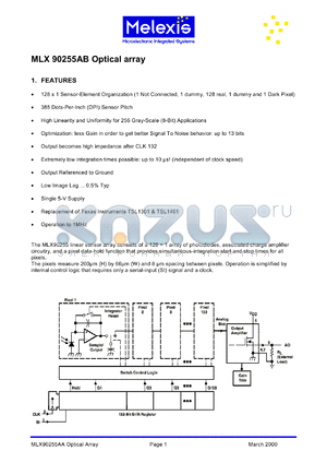 MLX90255AB datasheet - Linear sensor array consists of a 128 x 1 array of photodiodes