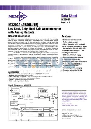 MX202AL datasheet - Low cost, 2.0g, dual axis accelerometer with analog outputs.