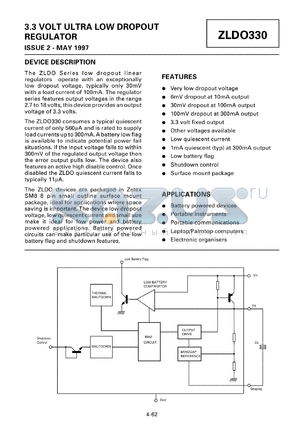 ZLDO330TB datasheet - 3.3 V, ultra low dropout regulator