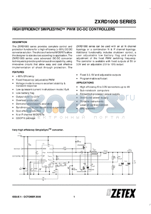 ZXRD1033NQ16TC datasheet - 3.3 V, High efficiency simplesync PWM DC-DC controller