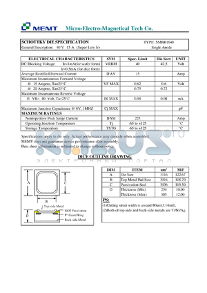 SMBR1640 datasheet - 40 V, Schottky die