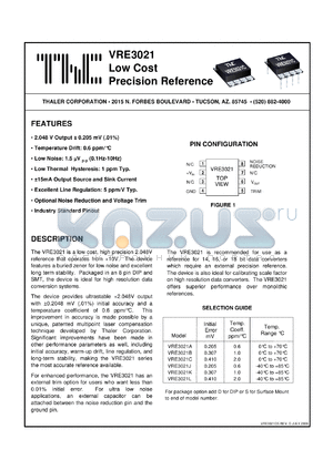 VRE3021BD datasheet - Low cost precision reference
