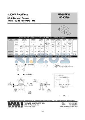 MD90F18 datasheet - 1800 V rectifier, 0.5A forward current, 30ns-50ns recovery time