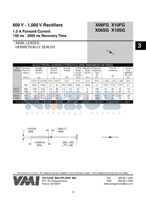 X10SG datasheet - 1000 V rectifier 1.5 A forward current, 3000 ns recovery time