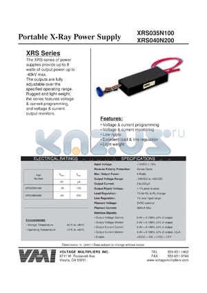 XRS040N200 datasheet - 200 mA Portable X-Ray power supply