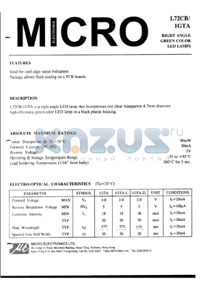 L72CB1GTA datasheet - 90mW right angle green color led lamp