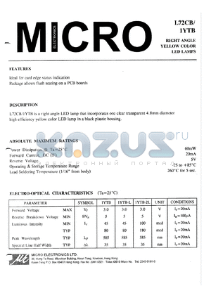 L72CB1YTB datasheet - 60mW right angle yellow color led lamp