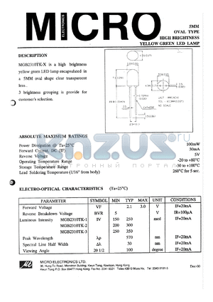 MGB2310TK-3 datasheet - 5mm oval type high brightness yellow green led lamp