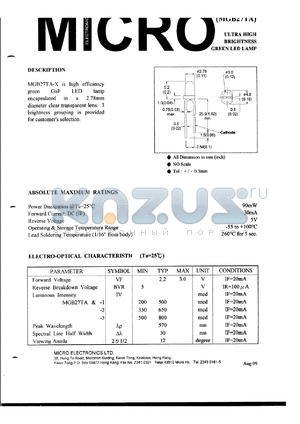 MGB27TA-2 datasheet - Ultra high brightness green led lamp