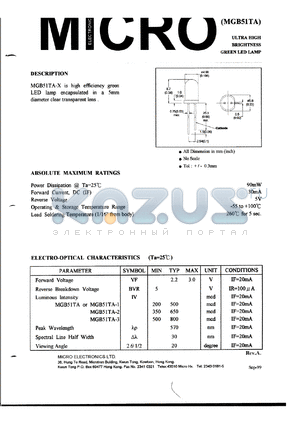 MGB51TA-1 datasheet - 90mW, 5V - 5mm ultra high brightness green led lamp