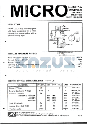 MUB90TA-2 datasheet - 100mW, 5V - ultra high brightness led lamp