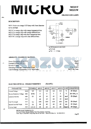 MO31C datasheet - 5V, 90mW orange LED lamp