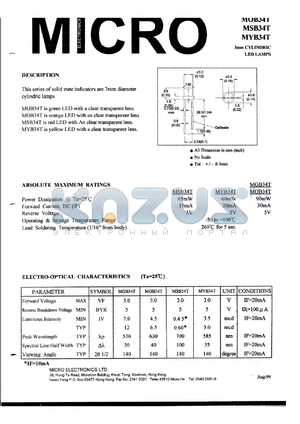 MYB34T datasheet - 5V, 45mW cylindric LED lamp