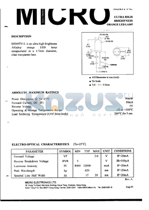 MO49TV-L datasheet - 5V, 90mW ultra high brightness orange LED lamp