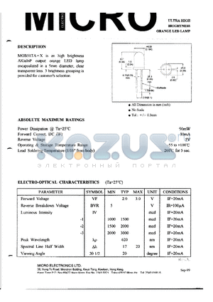 MOB51TA-1 datasheet - 5V, 90mW orange LED lamp