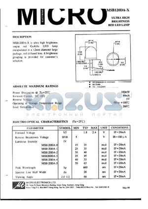 MSB120DA-3 datasheet - 5V, 100mW ultra high brightness red LED lamp